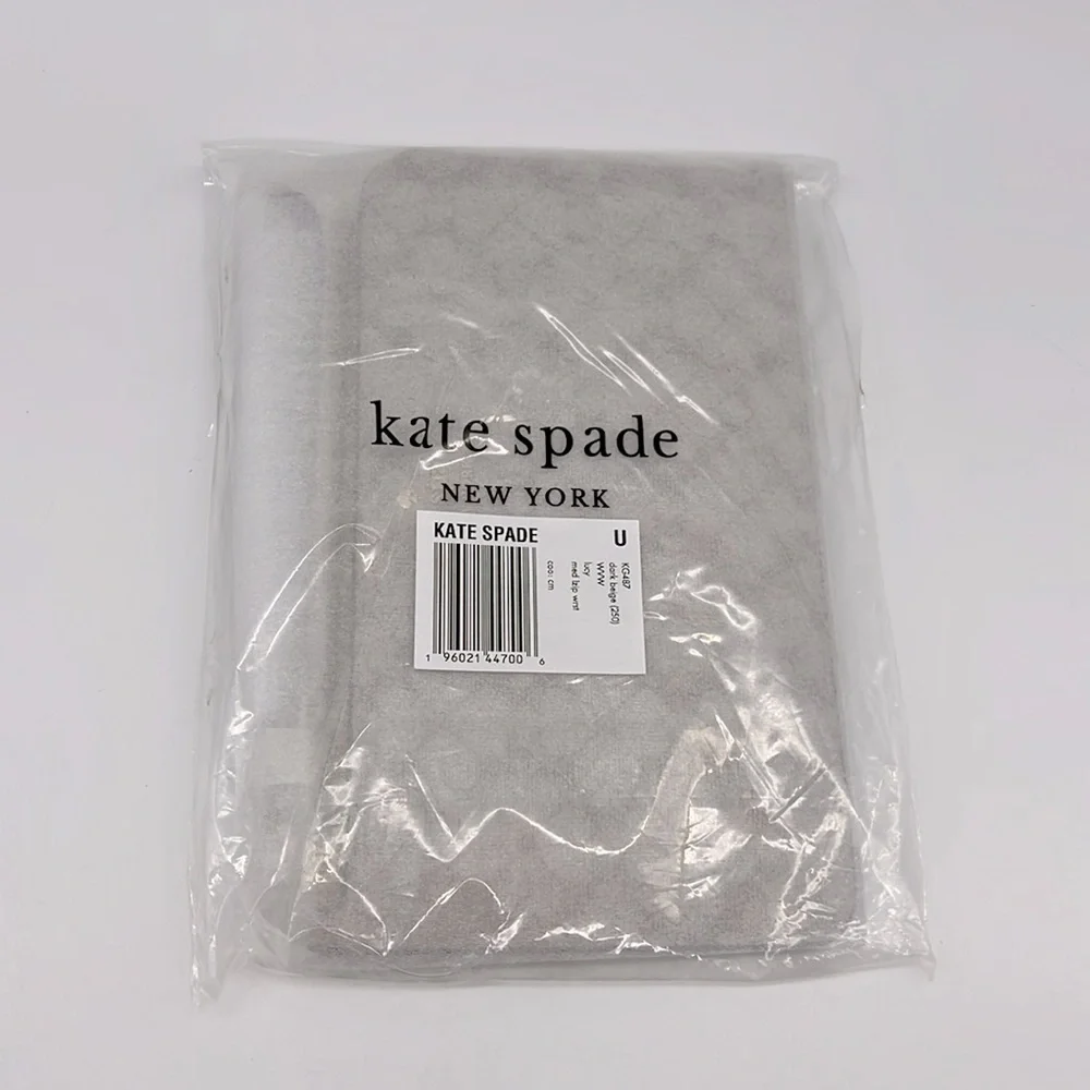 Kate Spade Lucy Spade Flower Medium L-zip Wristlet Dark Beige Multi